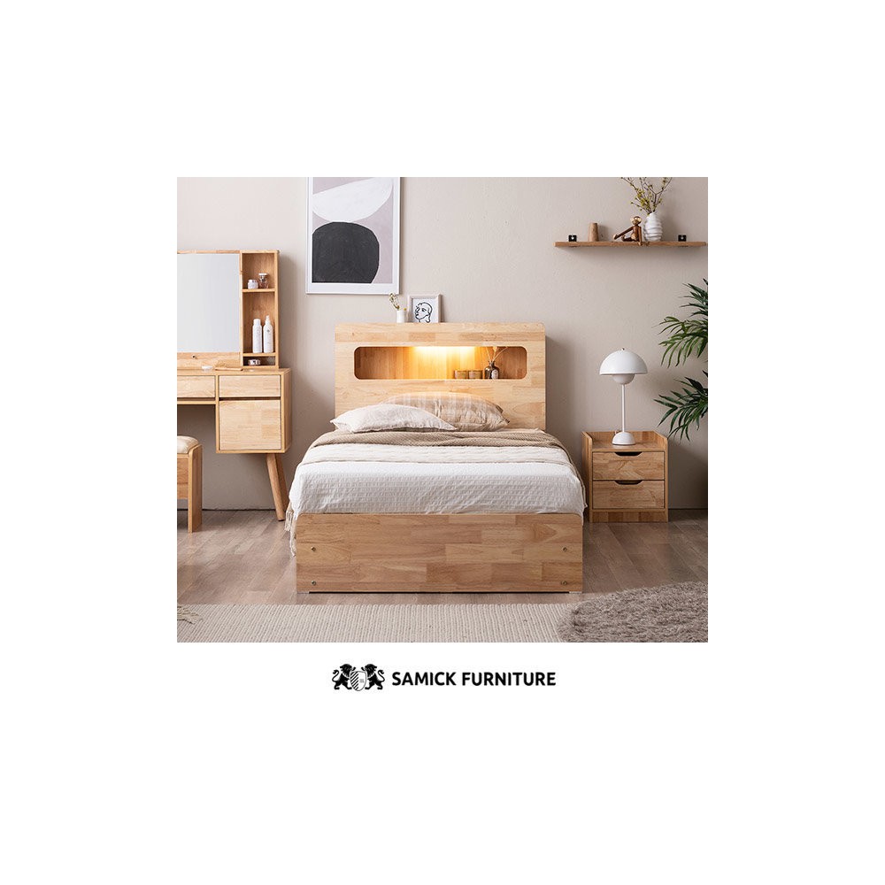 (쿠폰할인 33.9)포텐 LED 4단 수납 원목 침대(양모 라텍스 7존