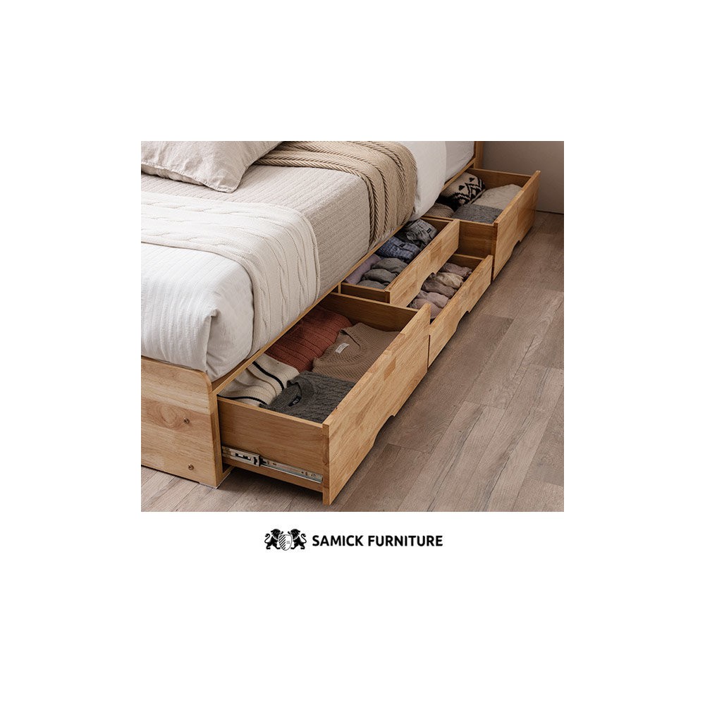 (쿠폰할인 33.9)포텐 LED 4단 수납 원목 침대(양모 라텍스 7존