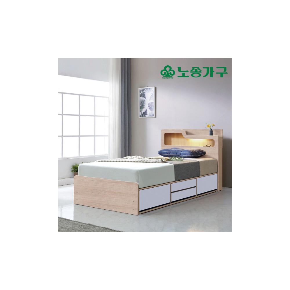 노송가구 국내제작 LED조명9종 수납 4단서랍 침대 고급 볼레일 서랍